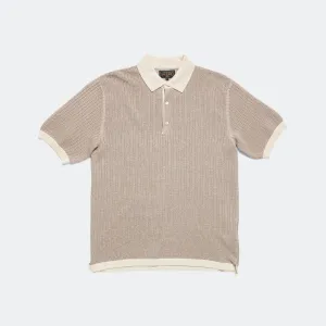 Beams Clothing Knit Polo "WASHI" 2 Tone - Off White