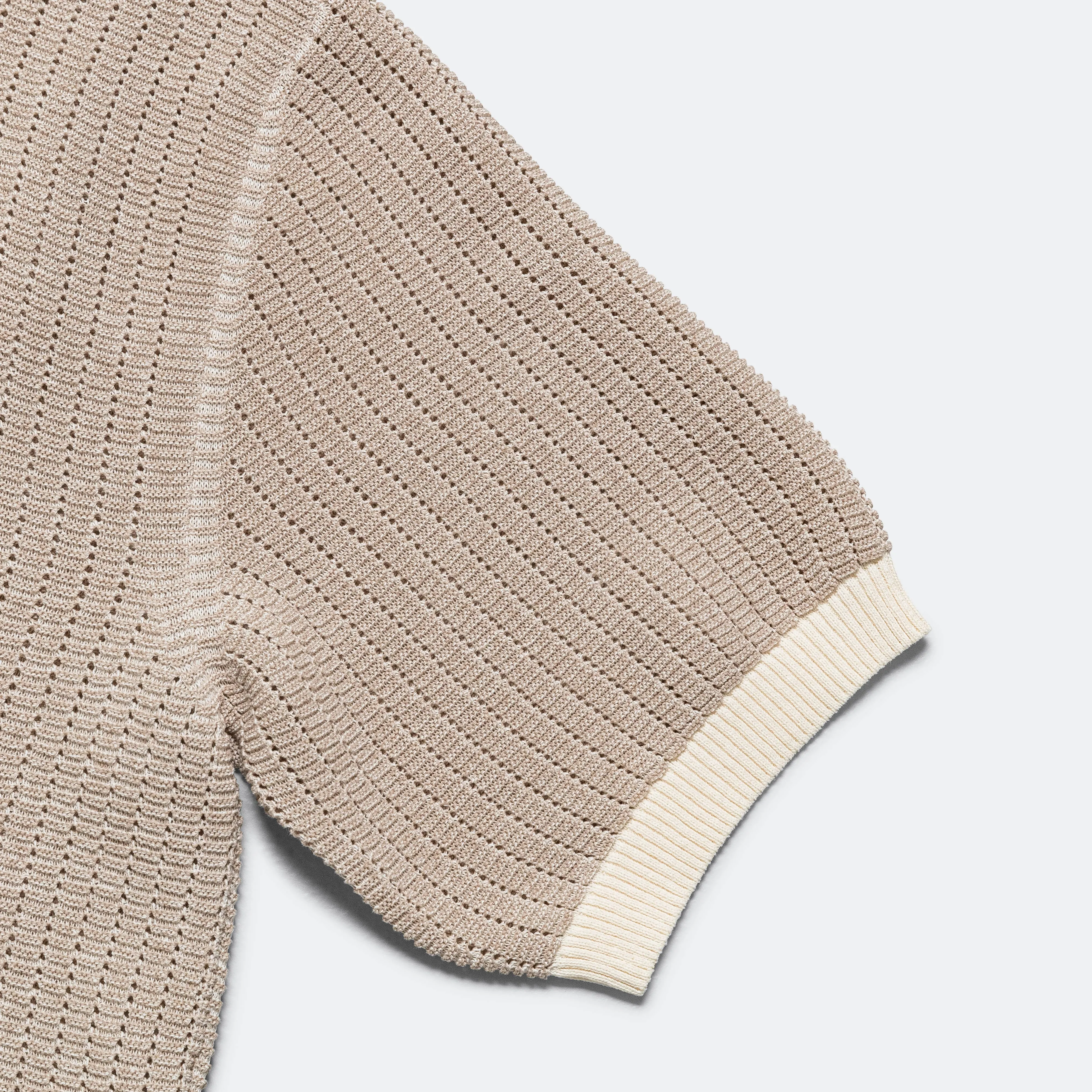Beams Clothing Knit Polo "WASHI" 2 Tone - Off White
