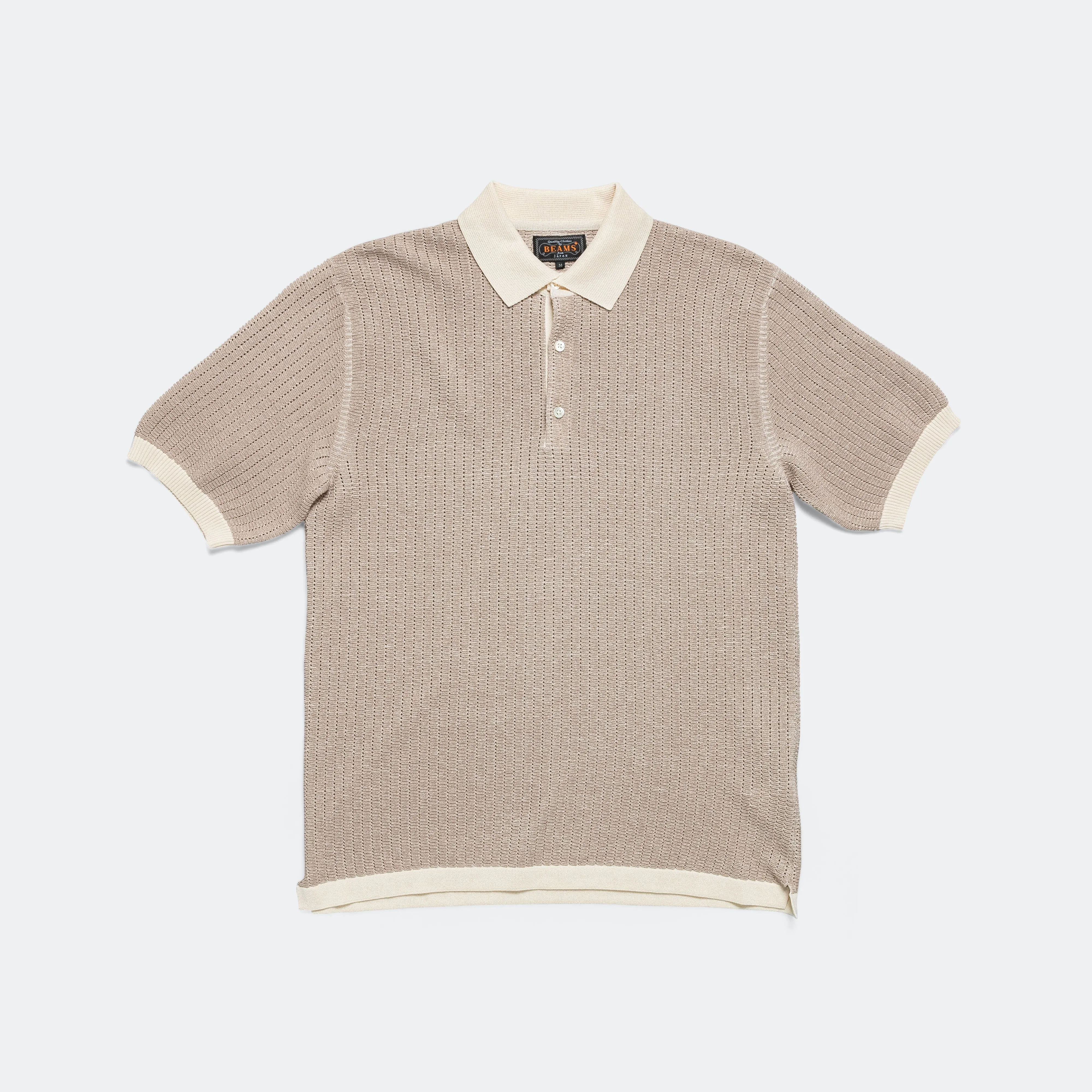 Beams Clothing Knit Polo "WASHI" 2 Tone - Off White
