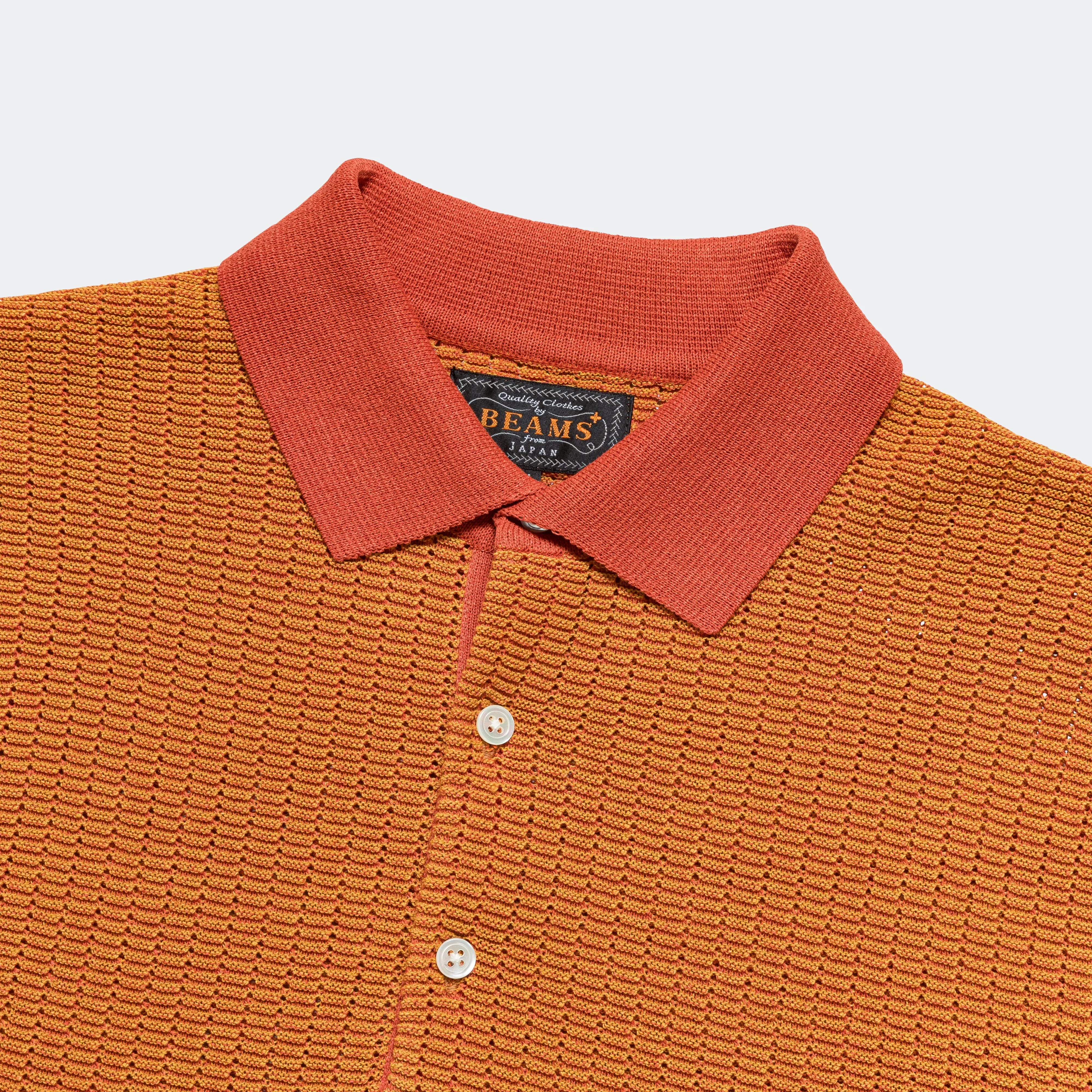 Beams Clothing Knit Polo "WASHI" 2 Tone - Orange