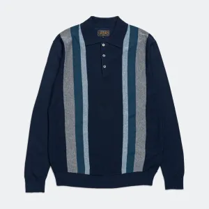 Beams Clothing Knit Polo Stripe Argyle - Navy