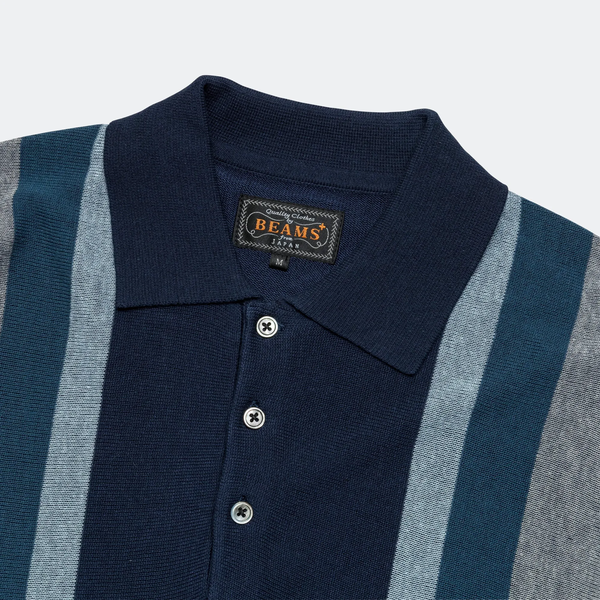 Beams Clothing Knit Polo Stripe Argyle - Navy