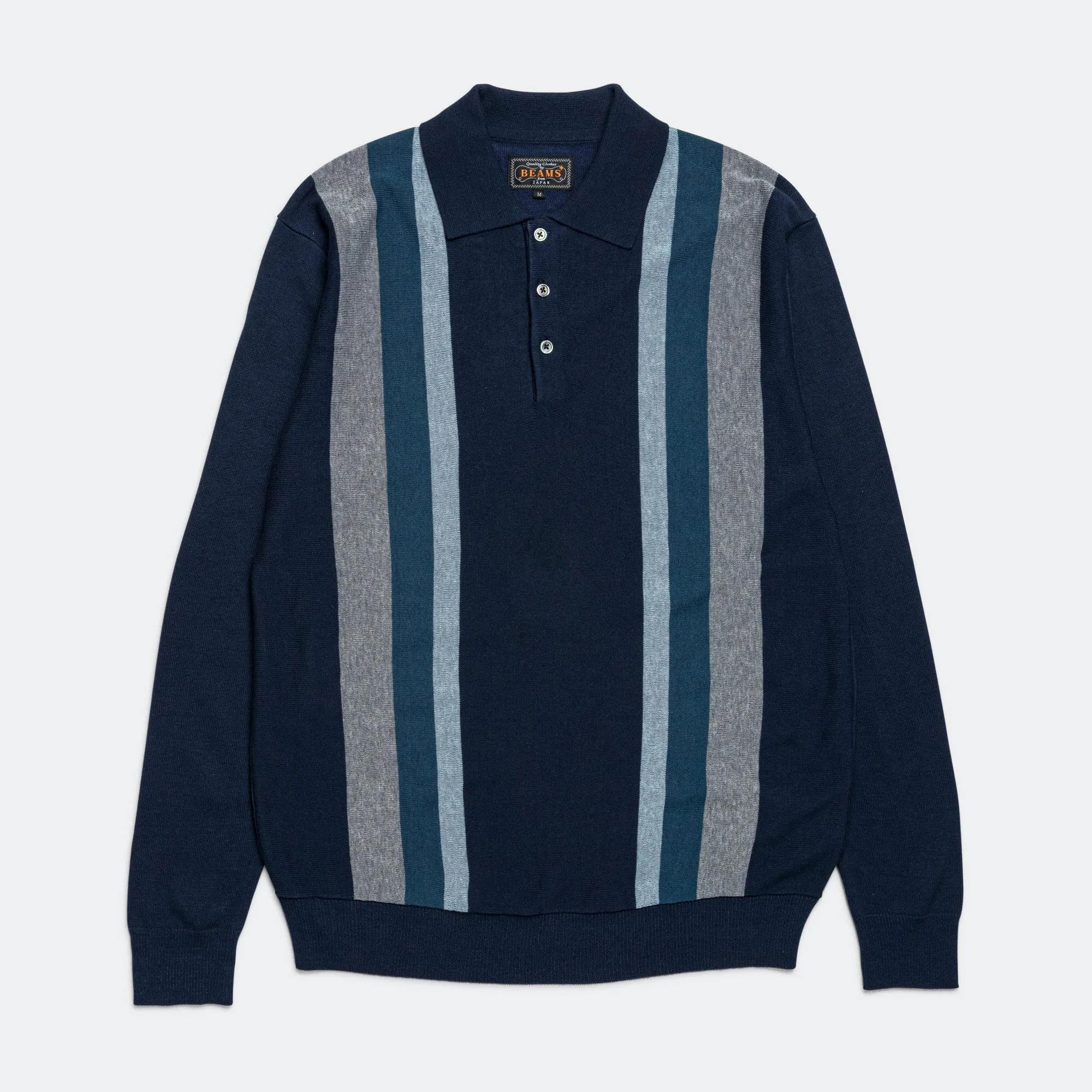Beams Clothing Knit Polo Stripe Argyle - Navy