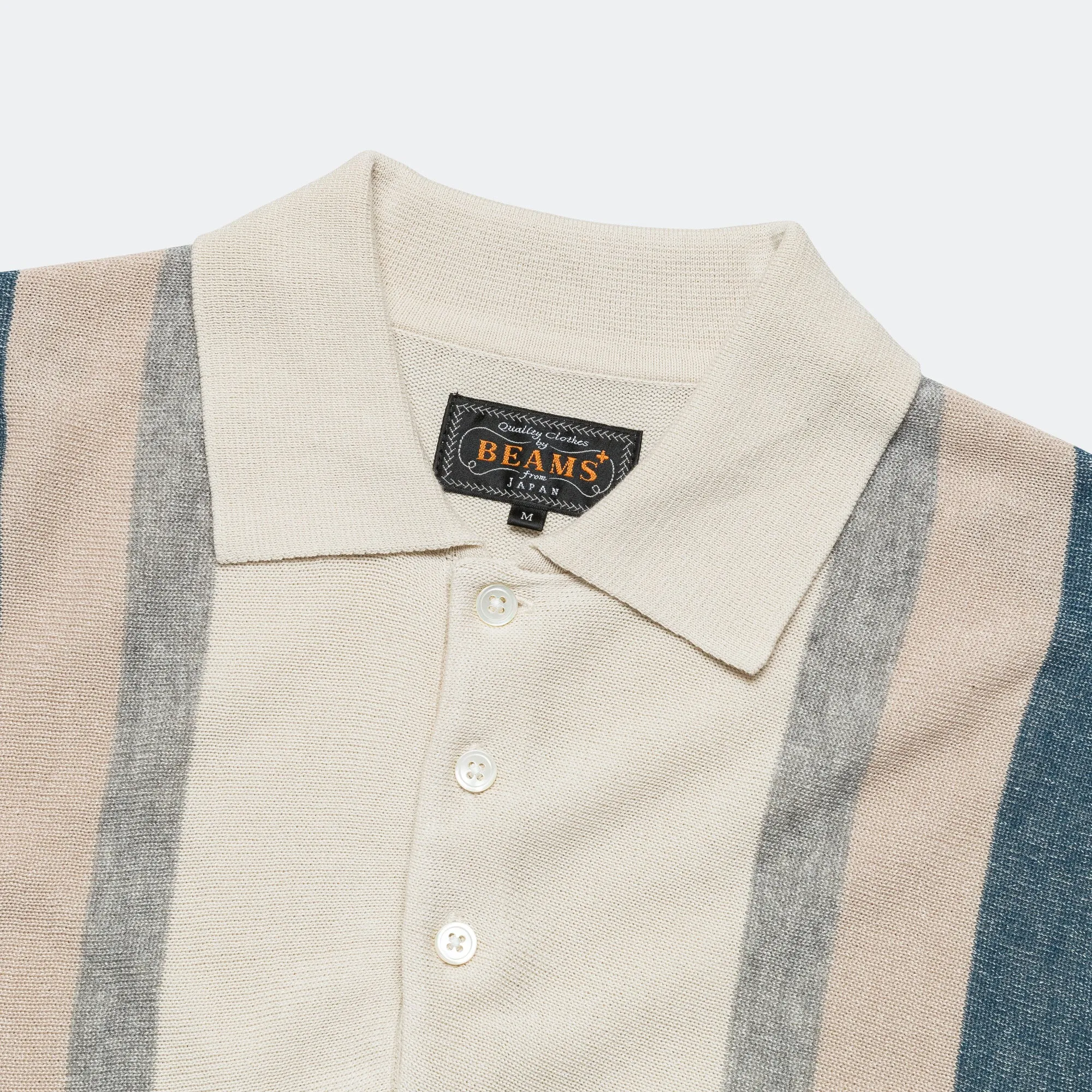 Beams Clothing Knit Polo Stripe Argyle - Off White