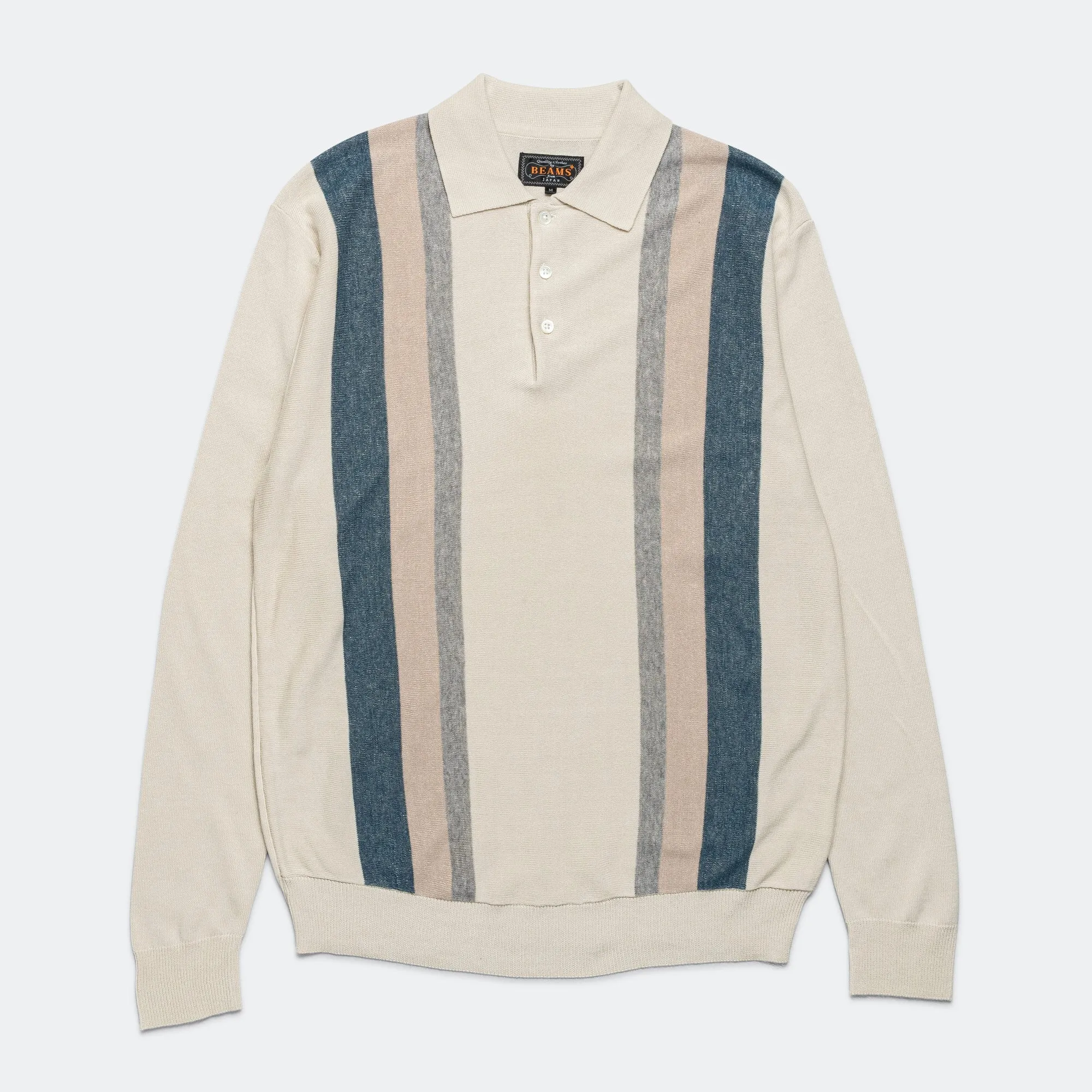 Beams Clothing Knit Polo Stripe Argyle - Off White
