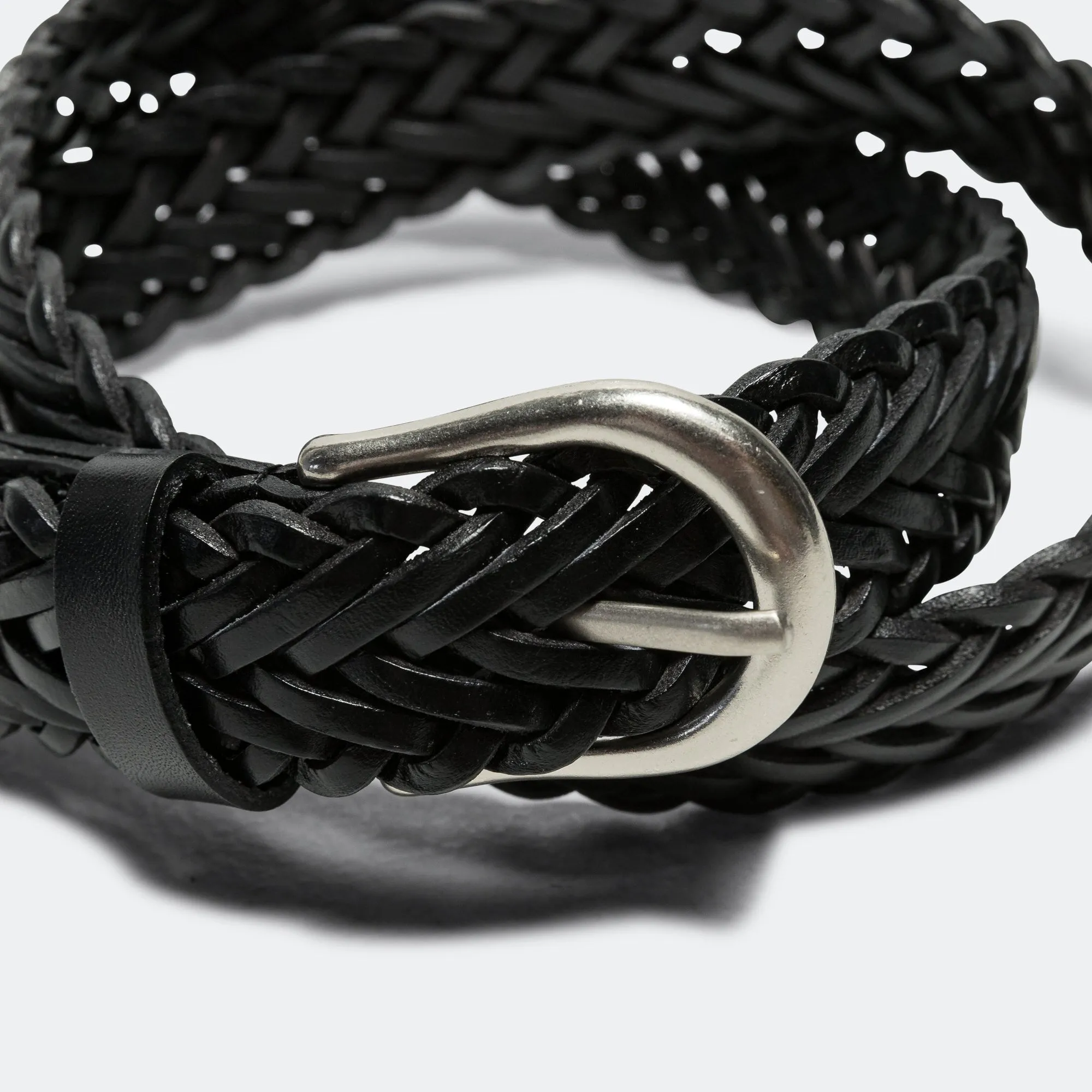 Beams Clothing Leather Mesh Belt - Black
