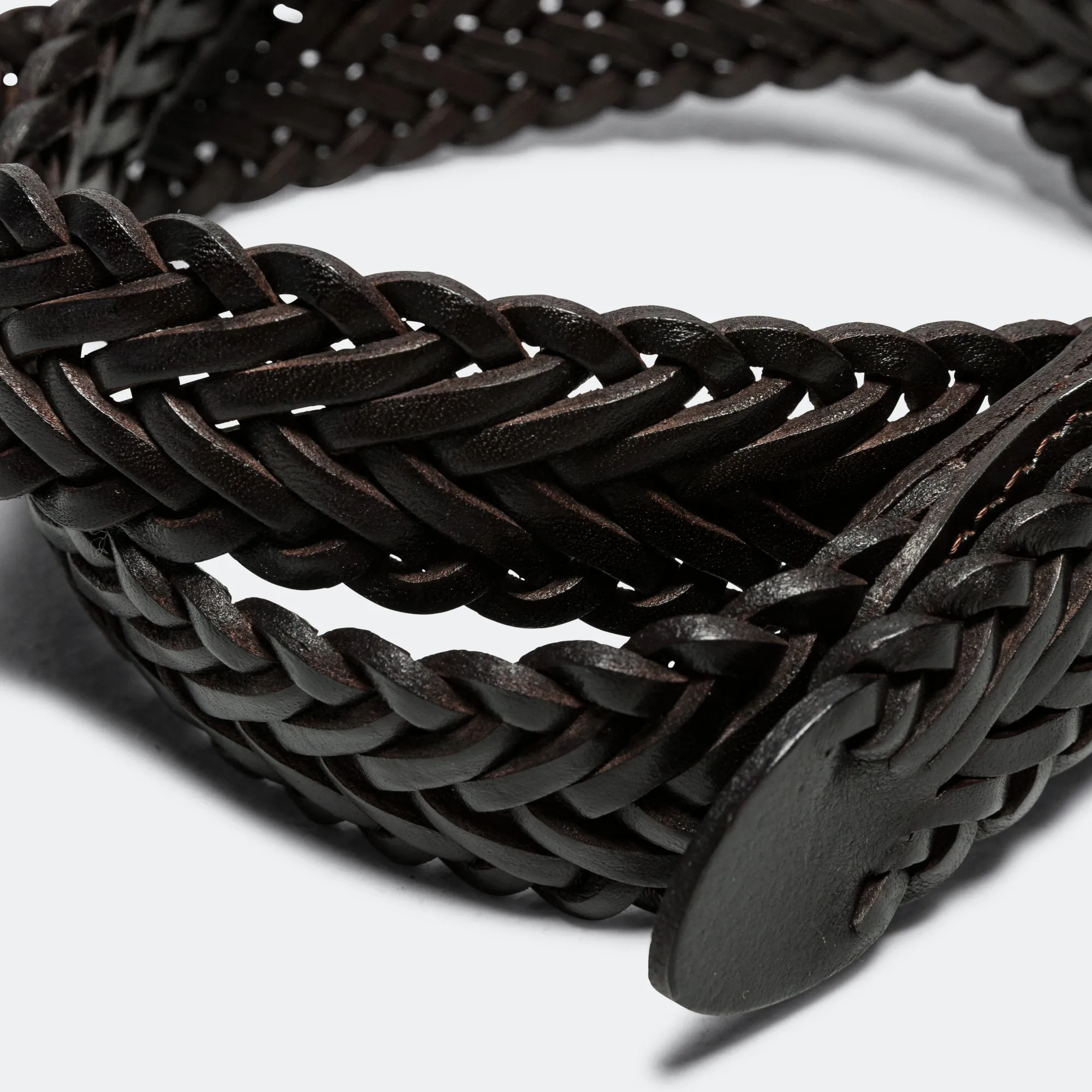 Beams Clothing Leather Mesh Belt - Brown