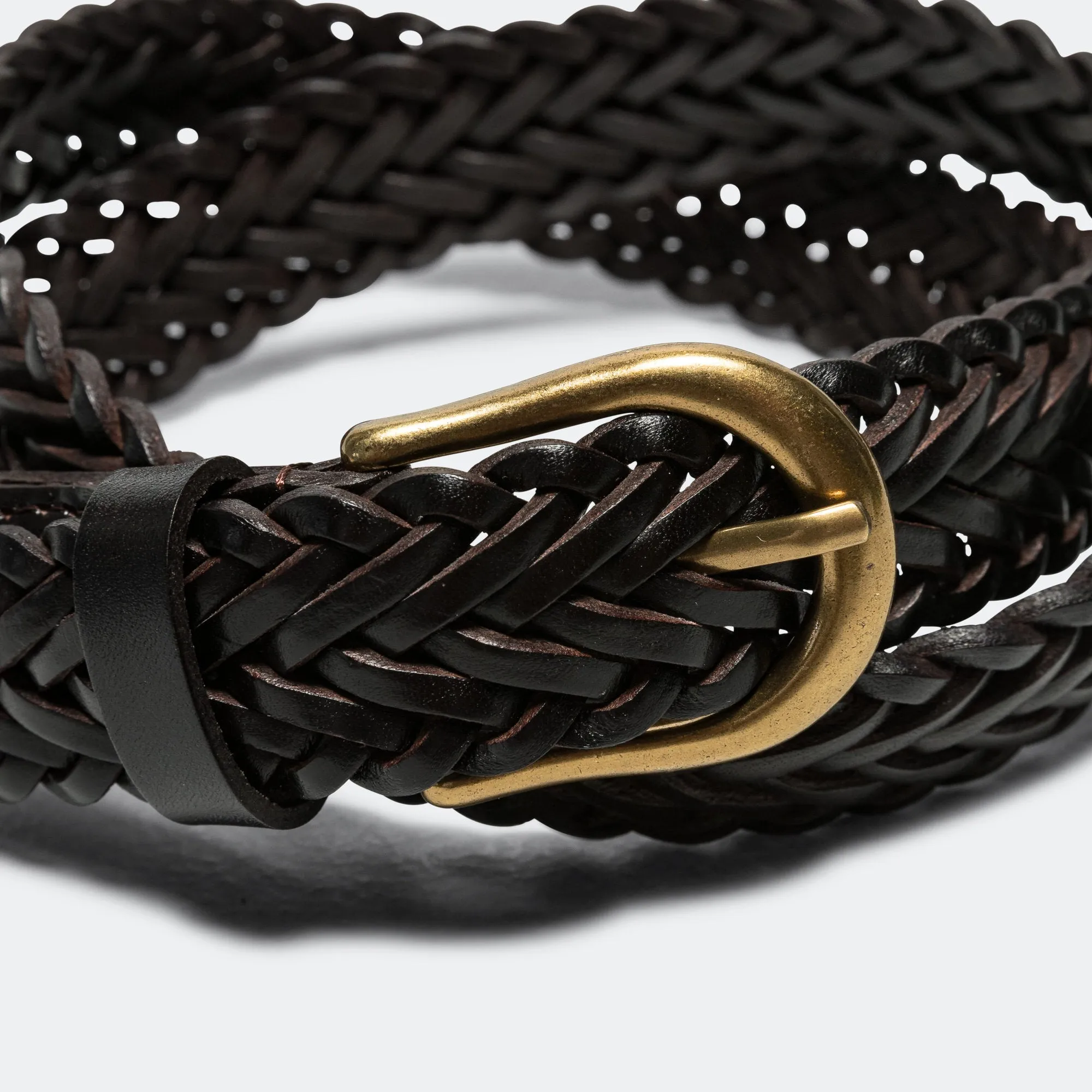 Beams Clothing Leather Mesh Belt - Brown