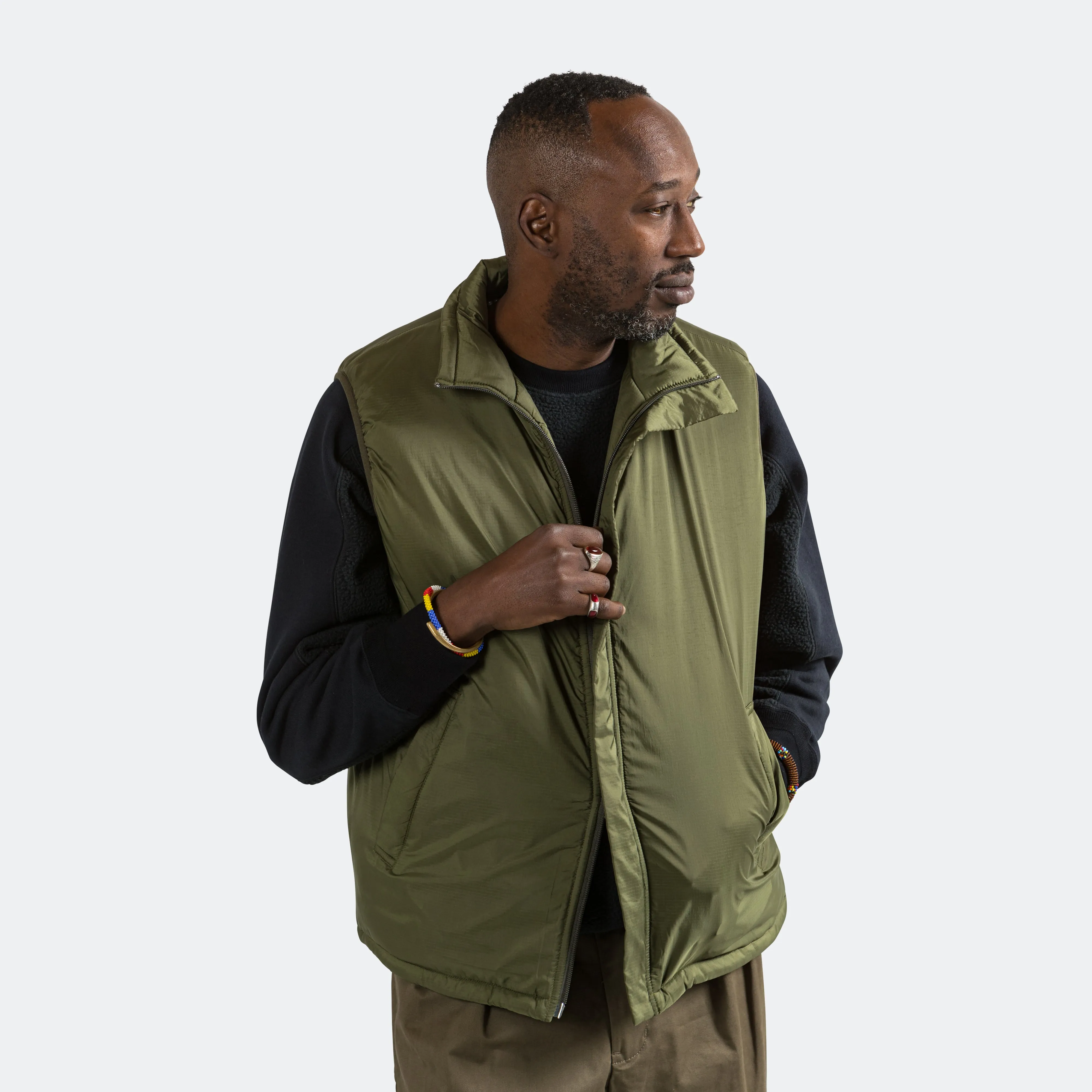 Beams Clothing MIL Puff Vest Nylon Rip Stop - Olive