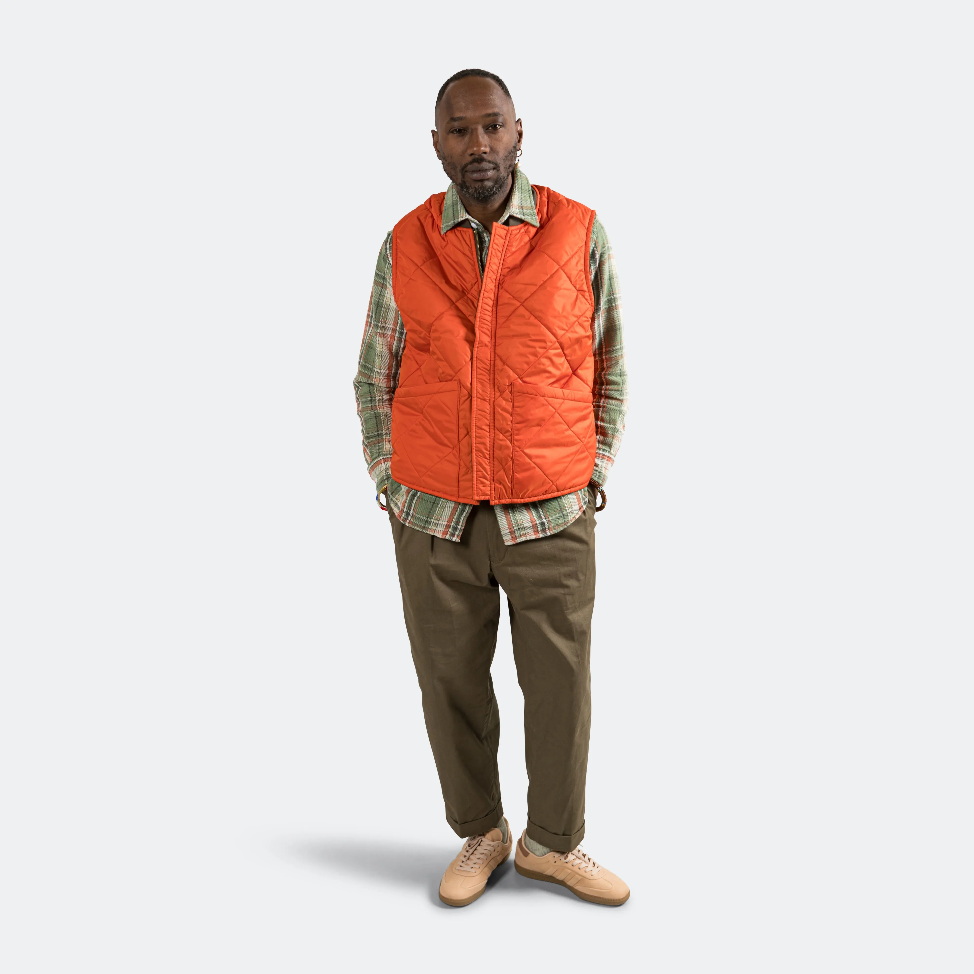 Beams Clothing Reversible Duck Hunter Camo Puff Vest  - Olive Camo/Orange