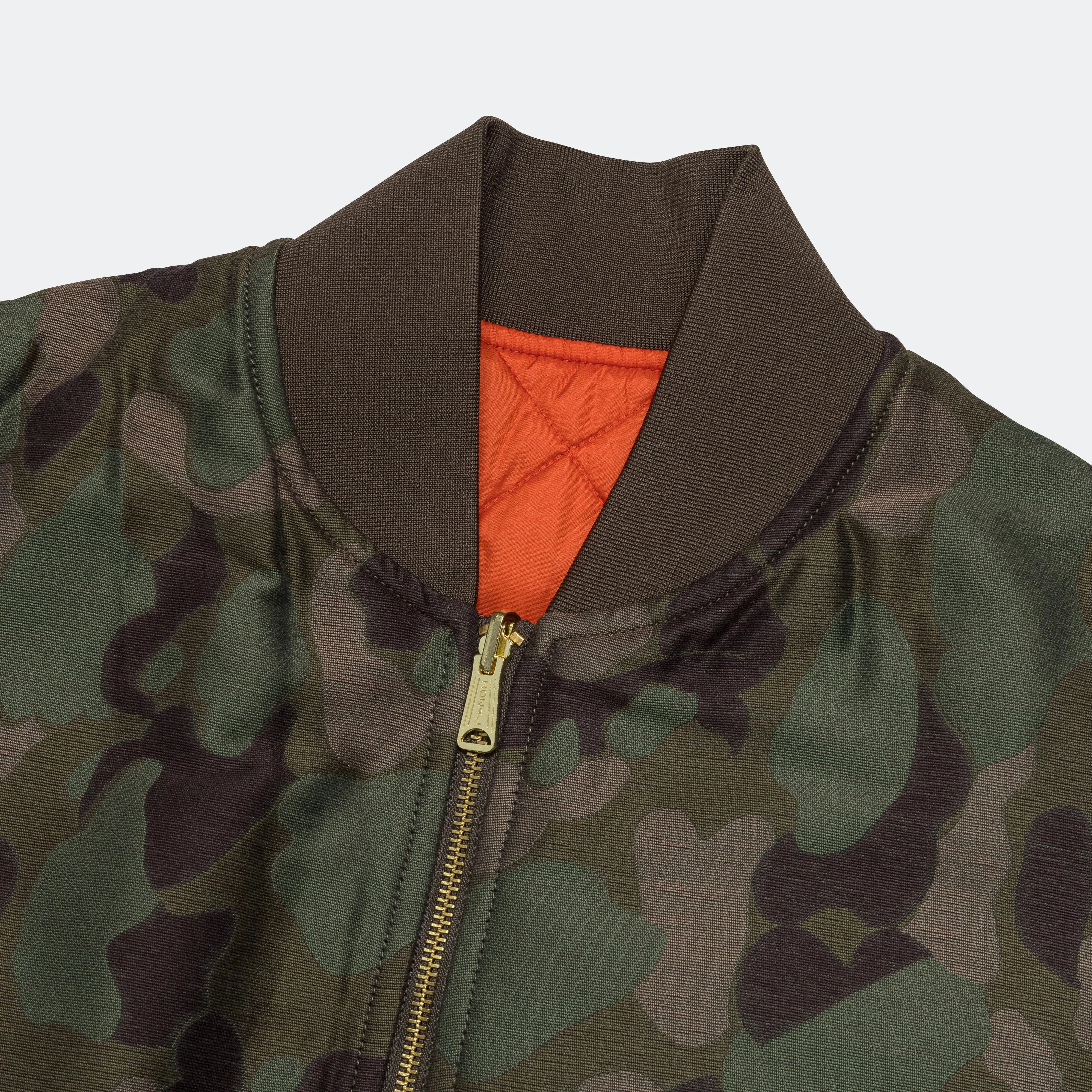 Beams Clothing Reversible Duck Hunter Camo Puff Vest  - Olive Camo/Orange