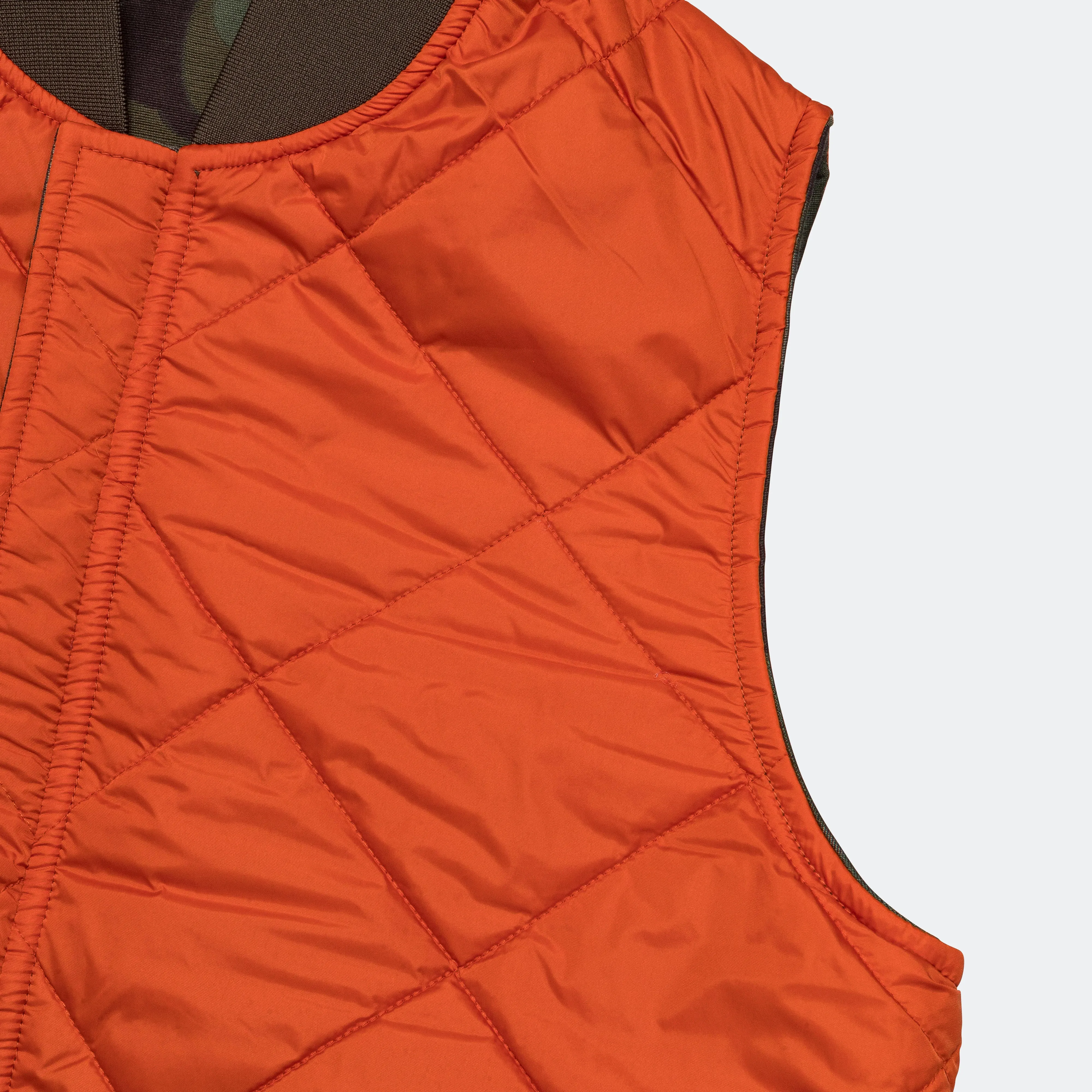 Beams Clothing Reversible Duck Hunter Camo Puff Vest  - Olive Camo/Orange