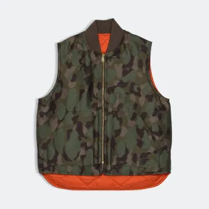 Beams Clothing Reversible Duck Hunter Camo Puff Vest  - Olive Camo/Orange