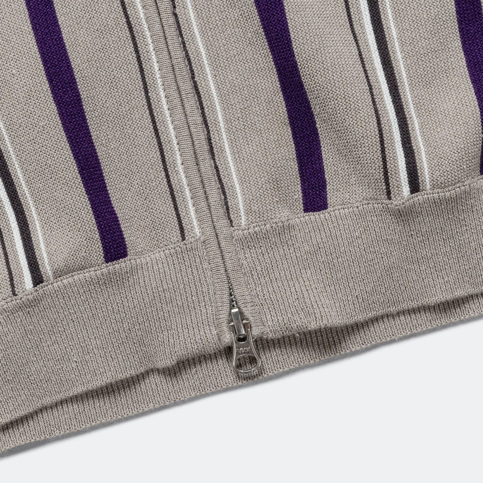 Beams Clothing Zip Knit Stripe Polo - Light Grey