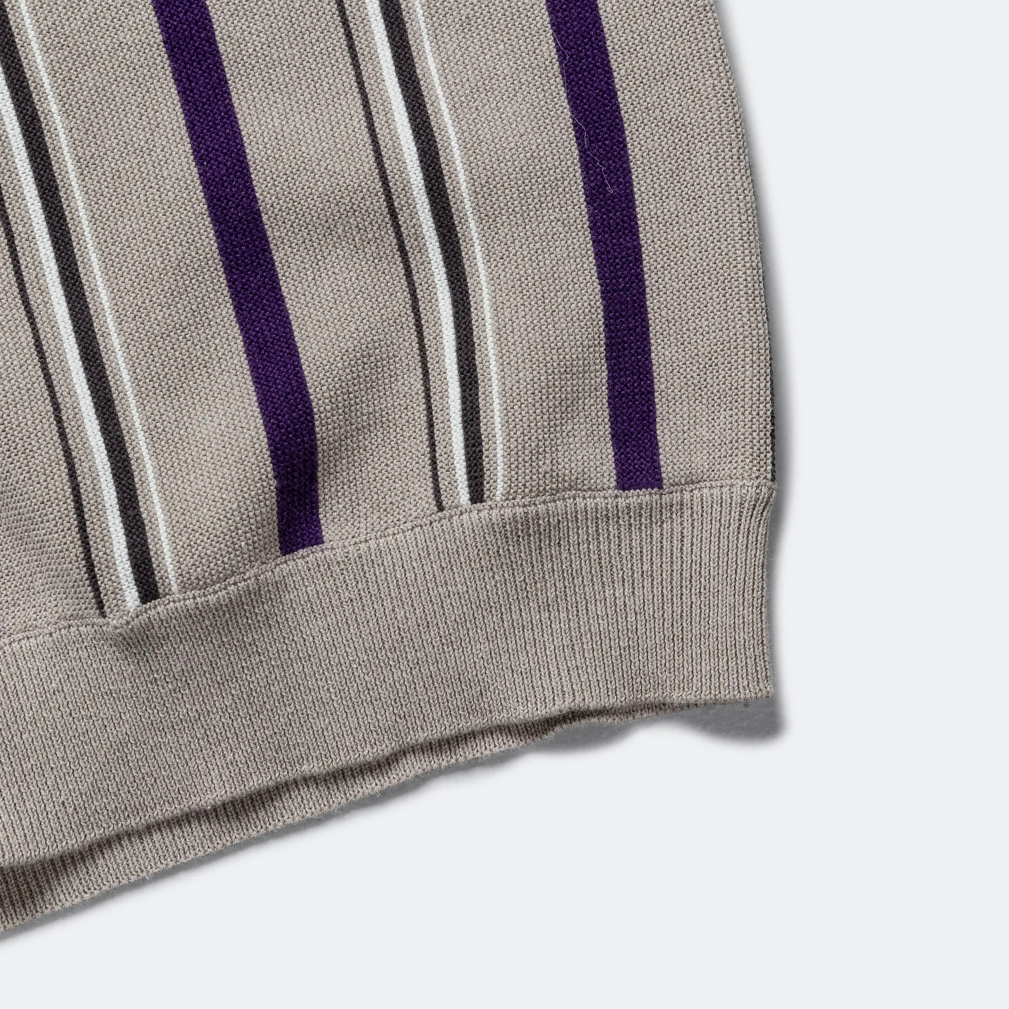 Beams Clothing Zip Knit Stripe Polo - Light Grey