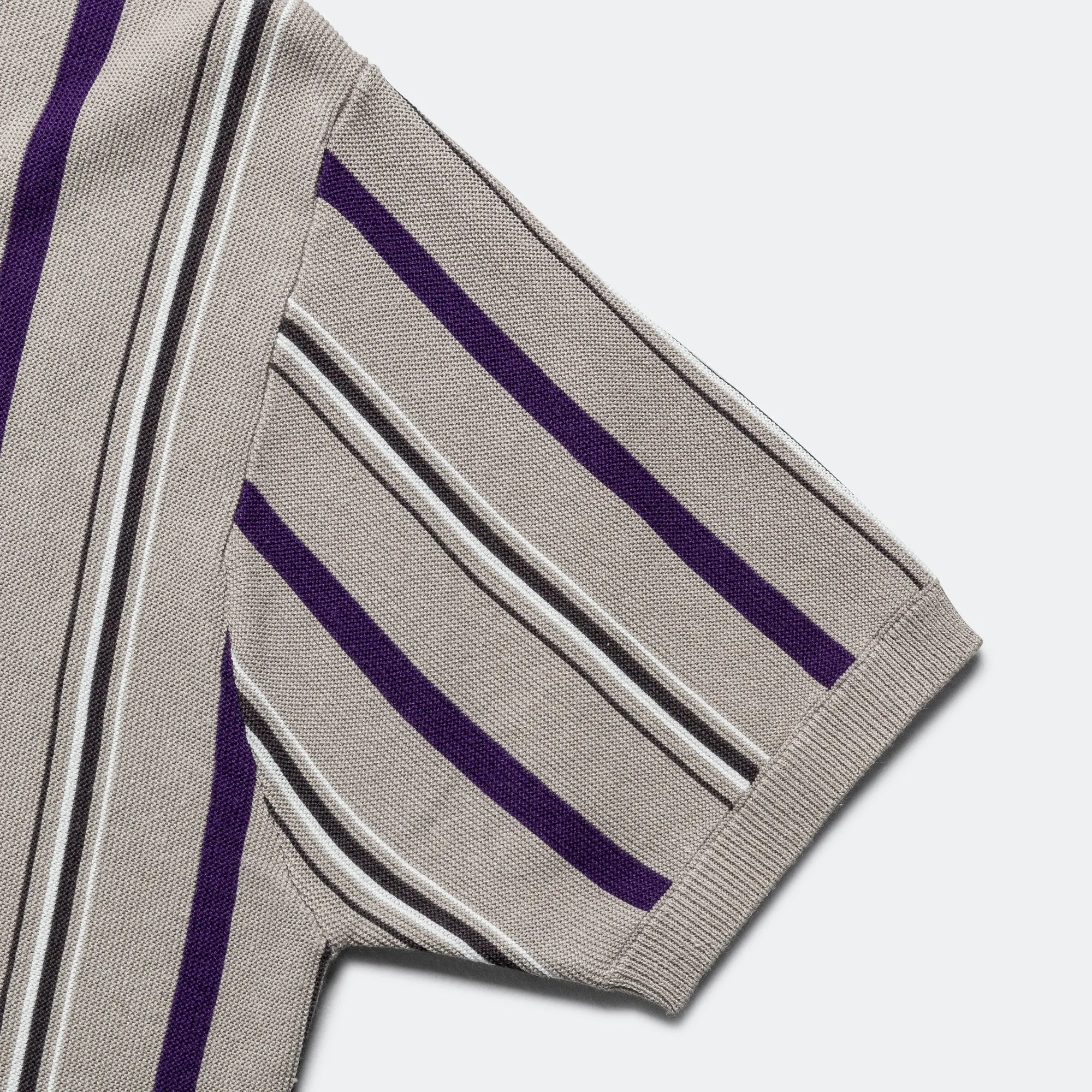 Beams Clothing Zip Knit Stripe Polo - Light Grey
