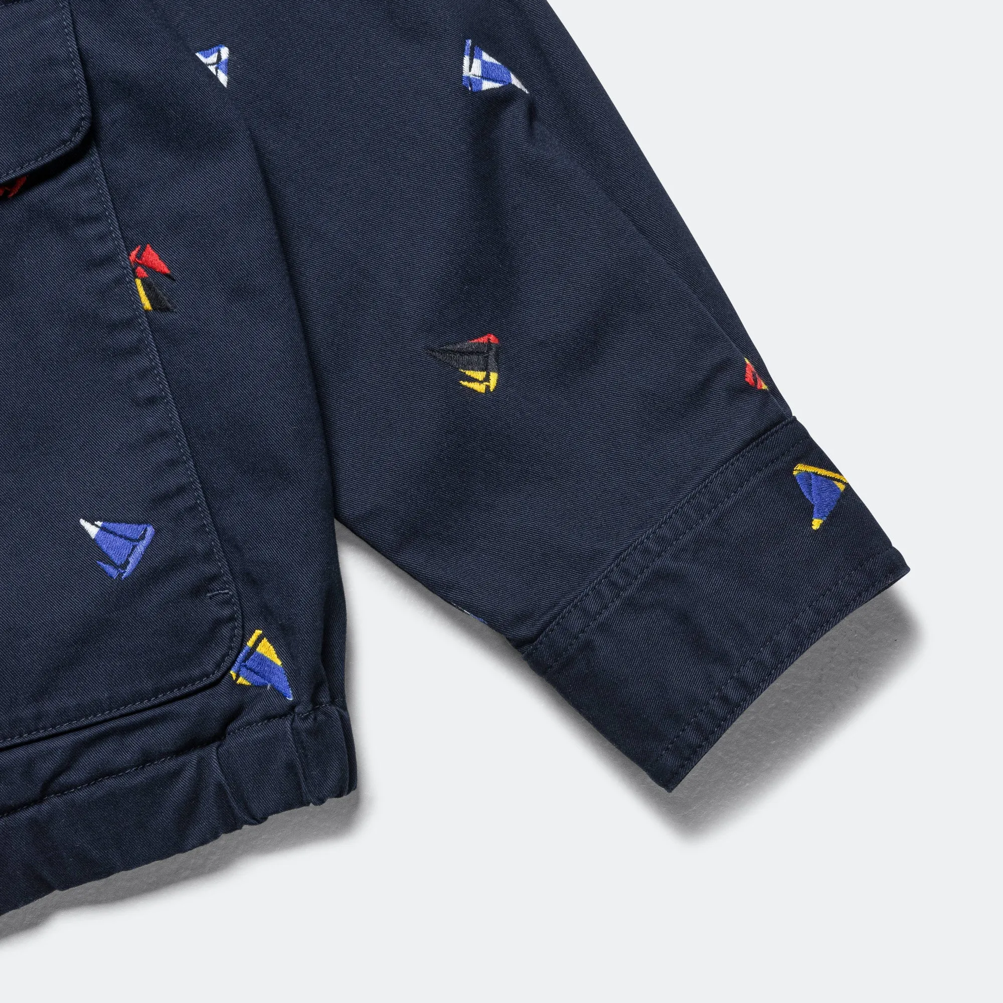 Beams Clothing Zipper Blouson Embroidery On Print - Navy