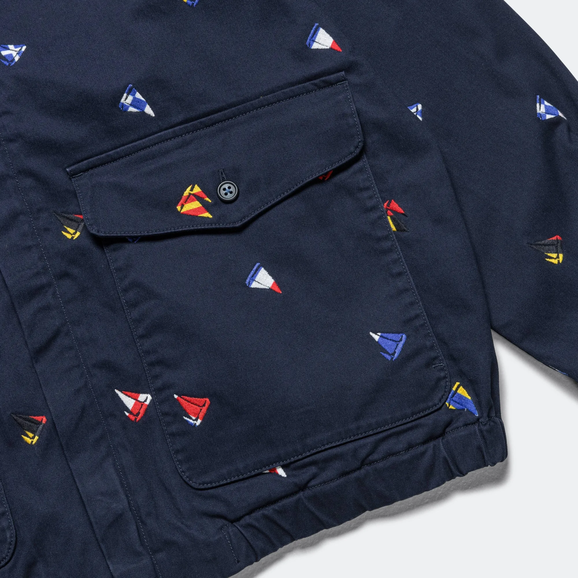 Beams Clothing Zipper Blouson Embroidery On Print - Navy
