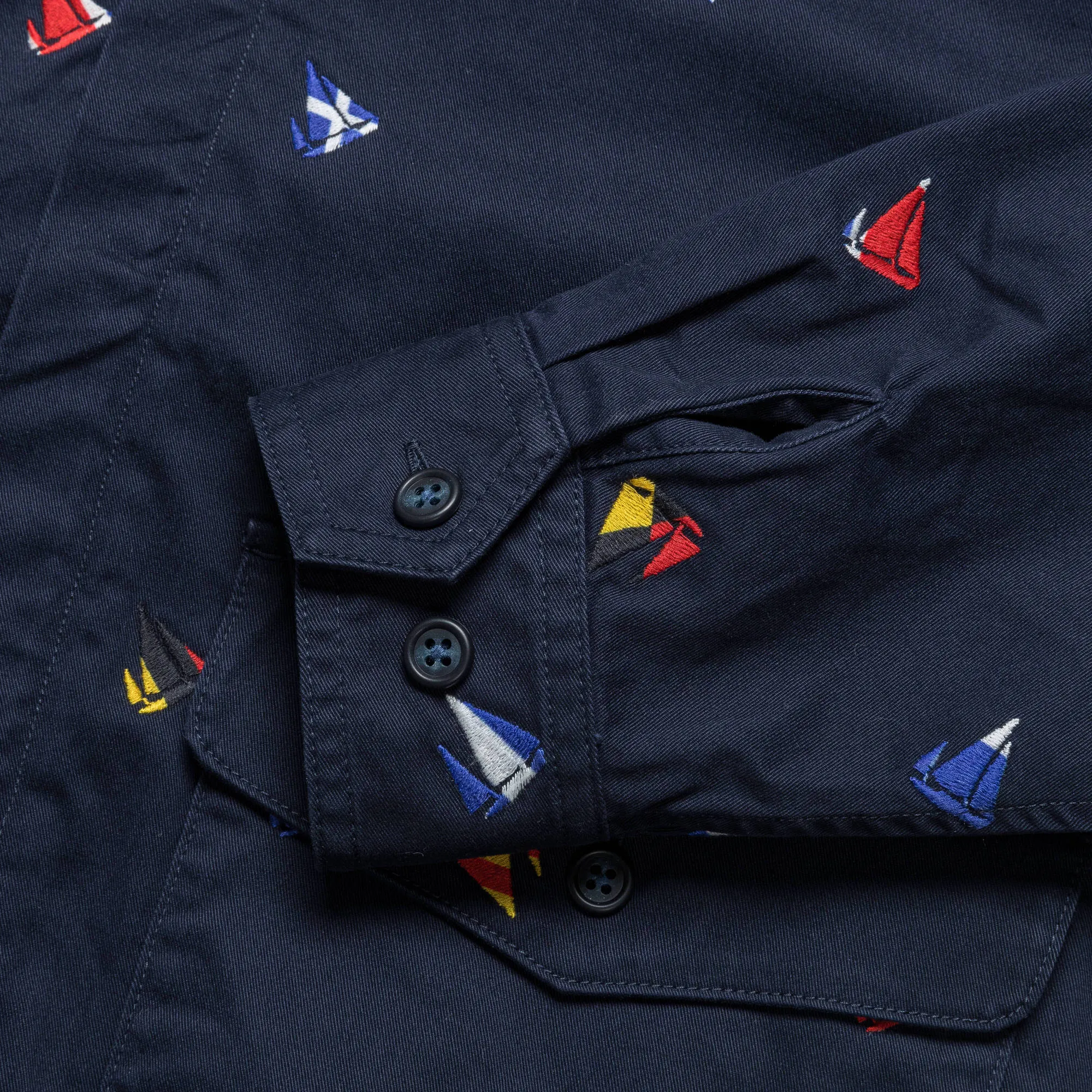 Beams Clothing Zipper Blouson Embroidery On Print - Navy