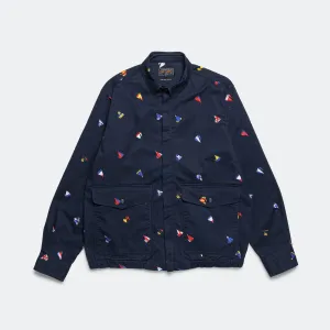 Beams Clothing Zipper Blouson Embroidery On Print - Navy