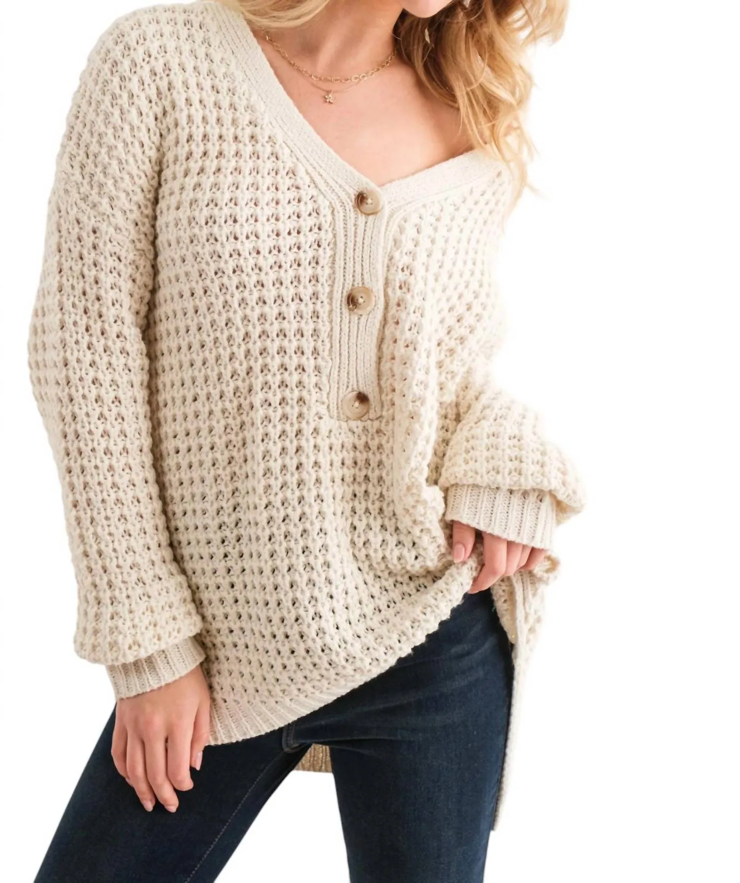Best Of My Heart Henley Sweater In Beige