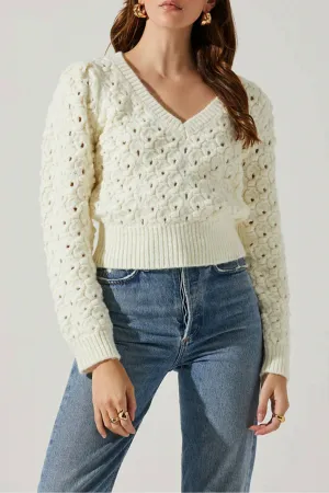 Bianca V Neck Pointelle Sweater In Cream