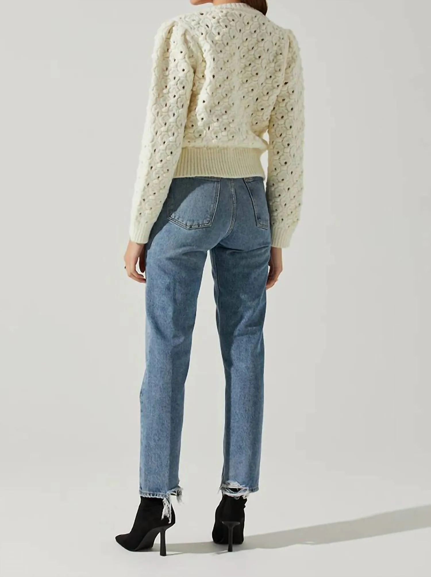 Bianca V Neck Pointelle Sweater In Cream