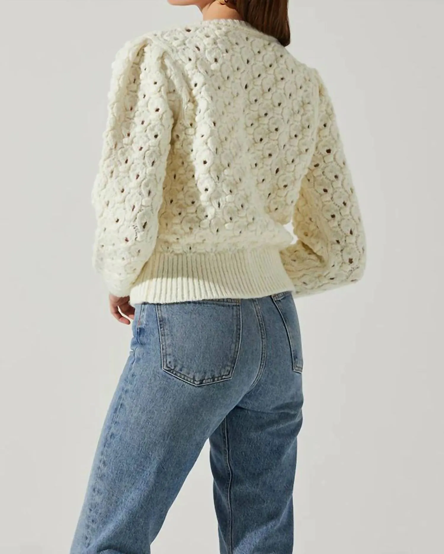 Bianca V Neck Pointelle Sweater In Cream