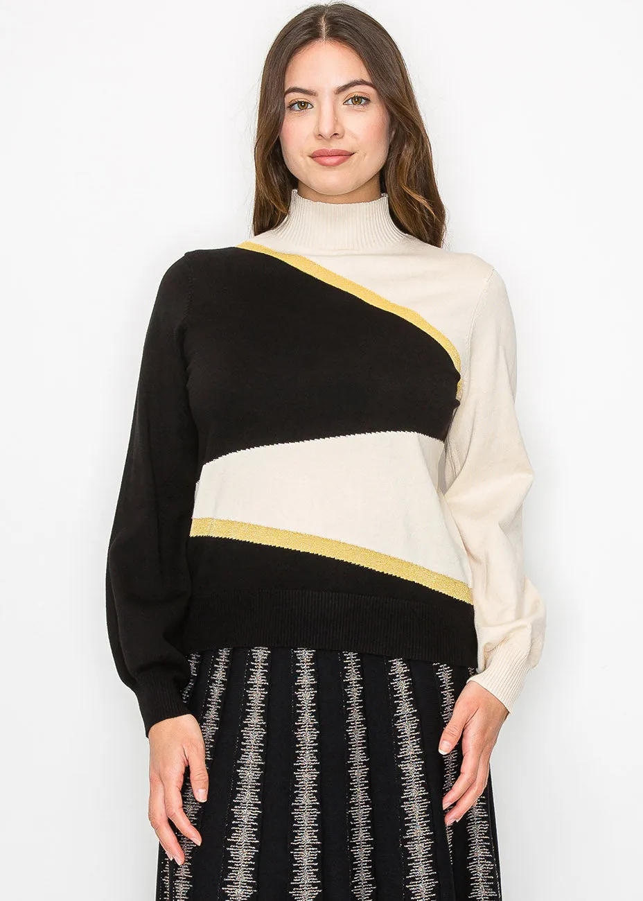 Black & Cream Blocked Knit Top