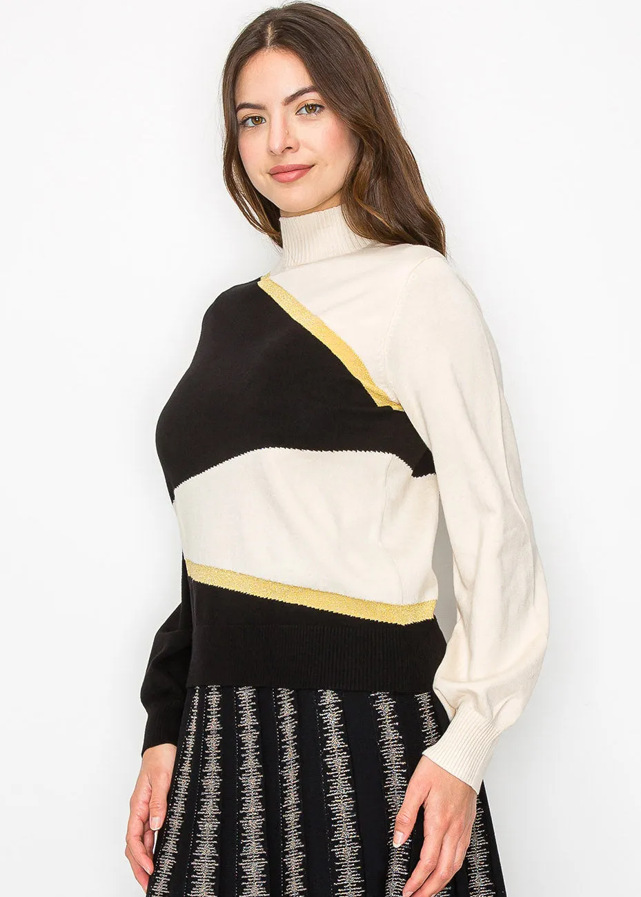Black & Cream Blocked Knit Top