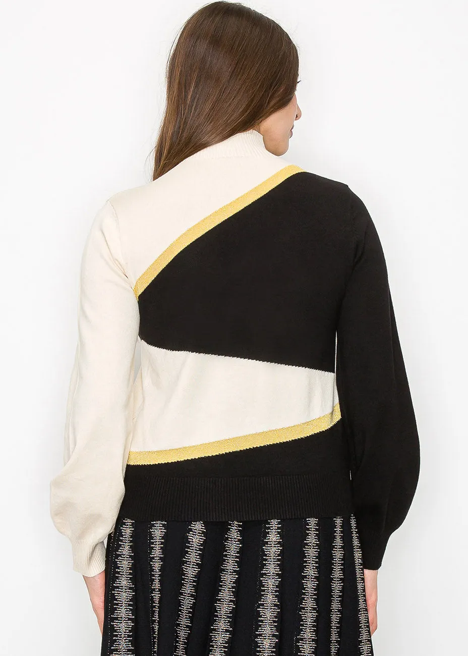 Black & Cream Blocked Knit Top