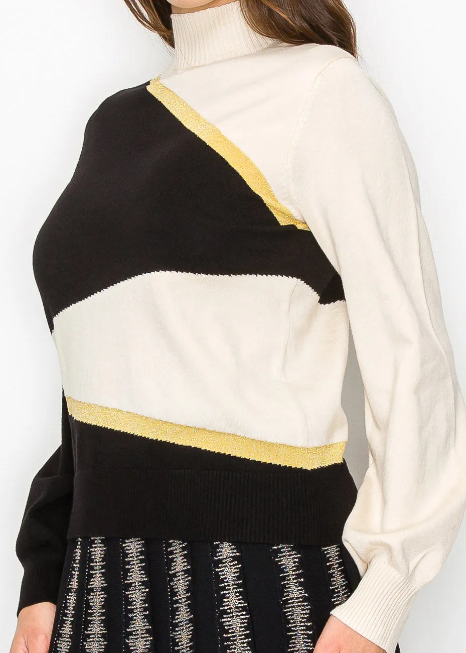Black & Cream Blocked Knit Top