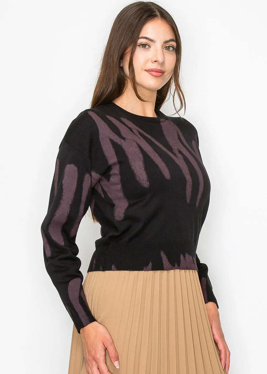 Black and Mauve Abstract Print Sweater