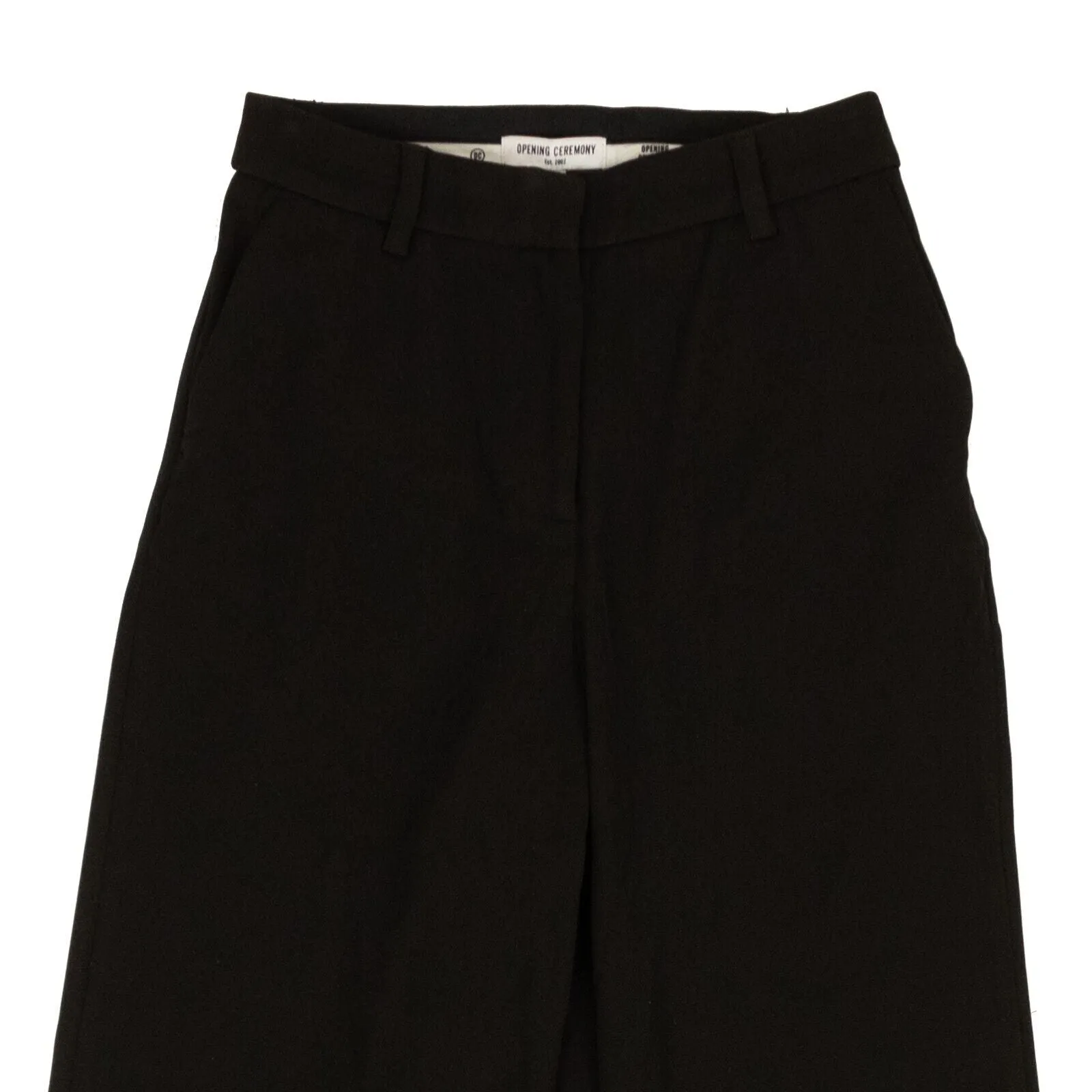 Black Polyester Side Slit Straight Pants