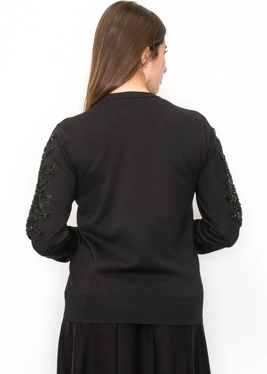 Black Sweater with Embellished Sleeves
