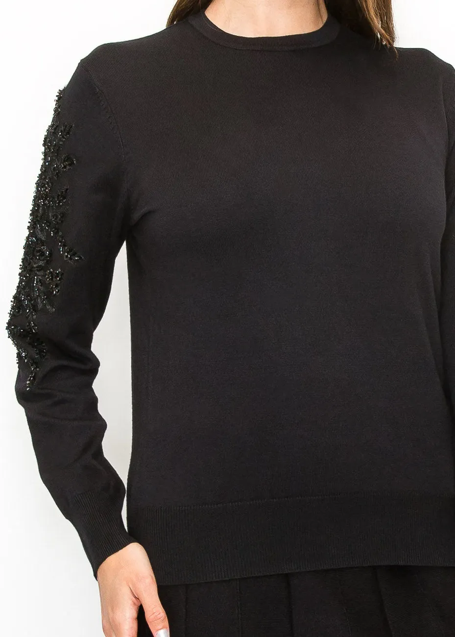 Black Sweater with Embellished Sleeves
