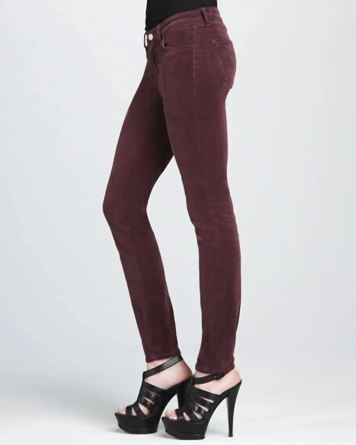 Blackberry Corduroy Mid Rise Stretch Pants In Dark Red