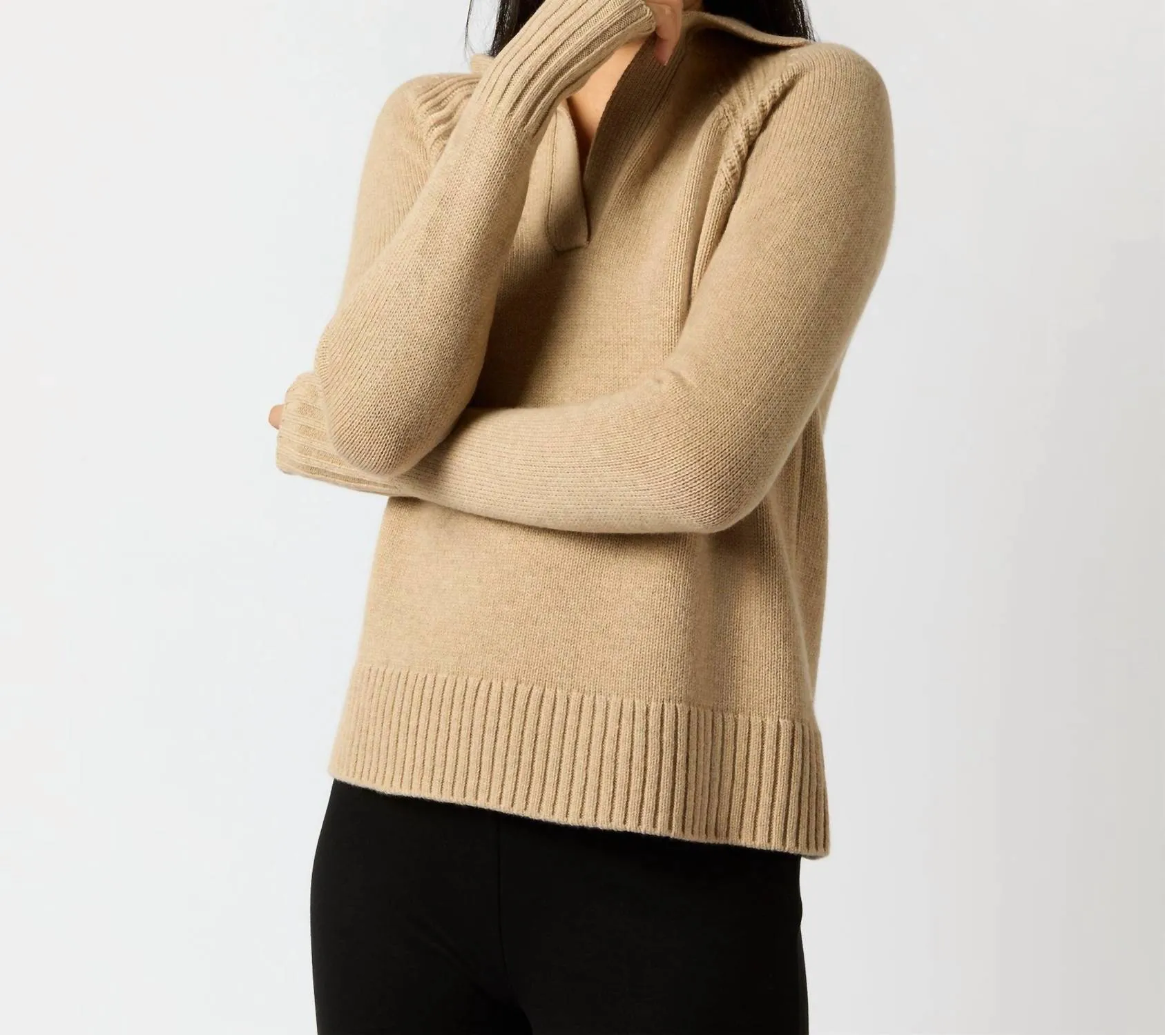 Blaire Johnny Collar Sweater In Oat