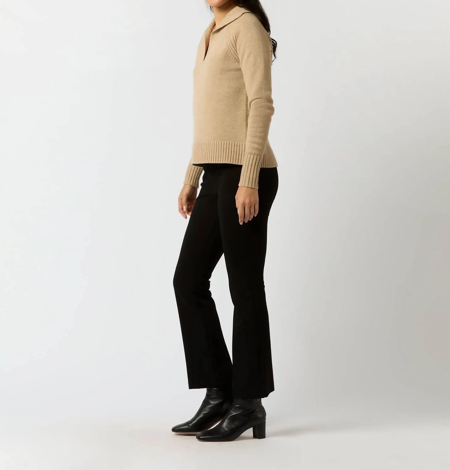 Blaire Johnny Collar Sweater In Oat