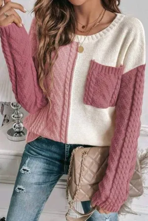Blocks Of Fall Knit Sweater In Pink