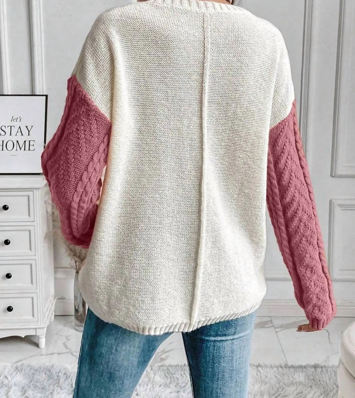 Blocks Of Fall Knit Sweater In Pink