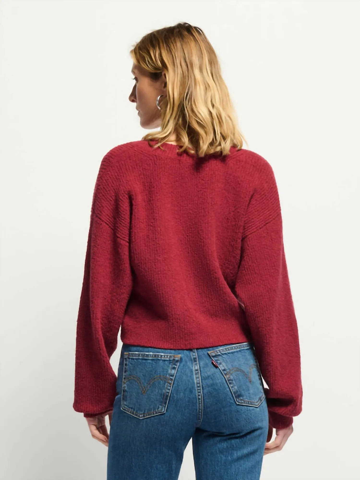 Bo Balloon Sleeve Cardigan In Danish Red