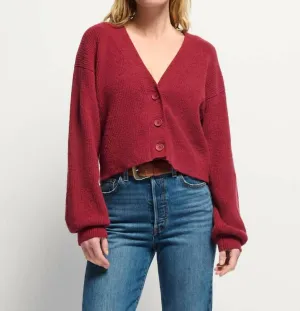 Bo Balloon Sleeve Cardigan In Danish Red