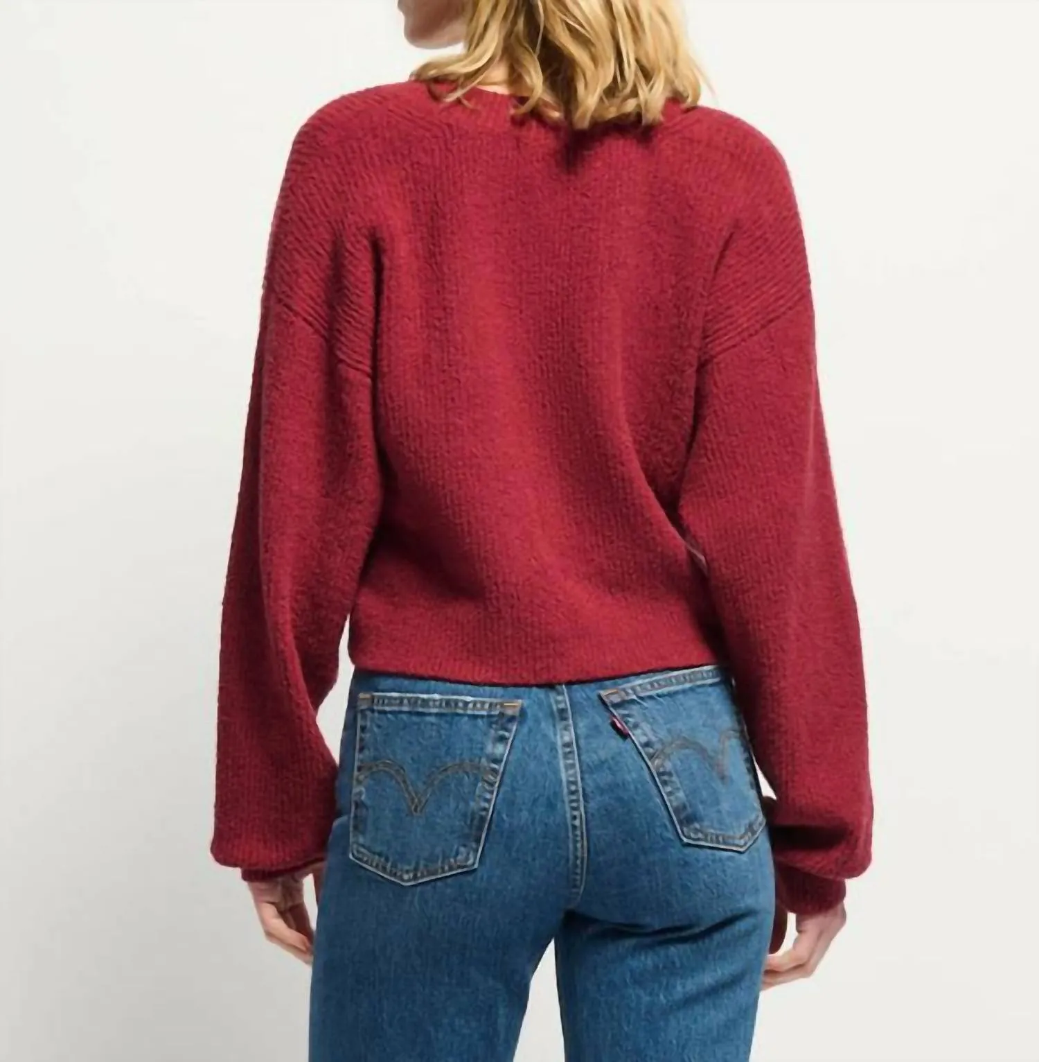 Bo Balloon Sleeve Cardigan In Danish Red