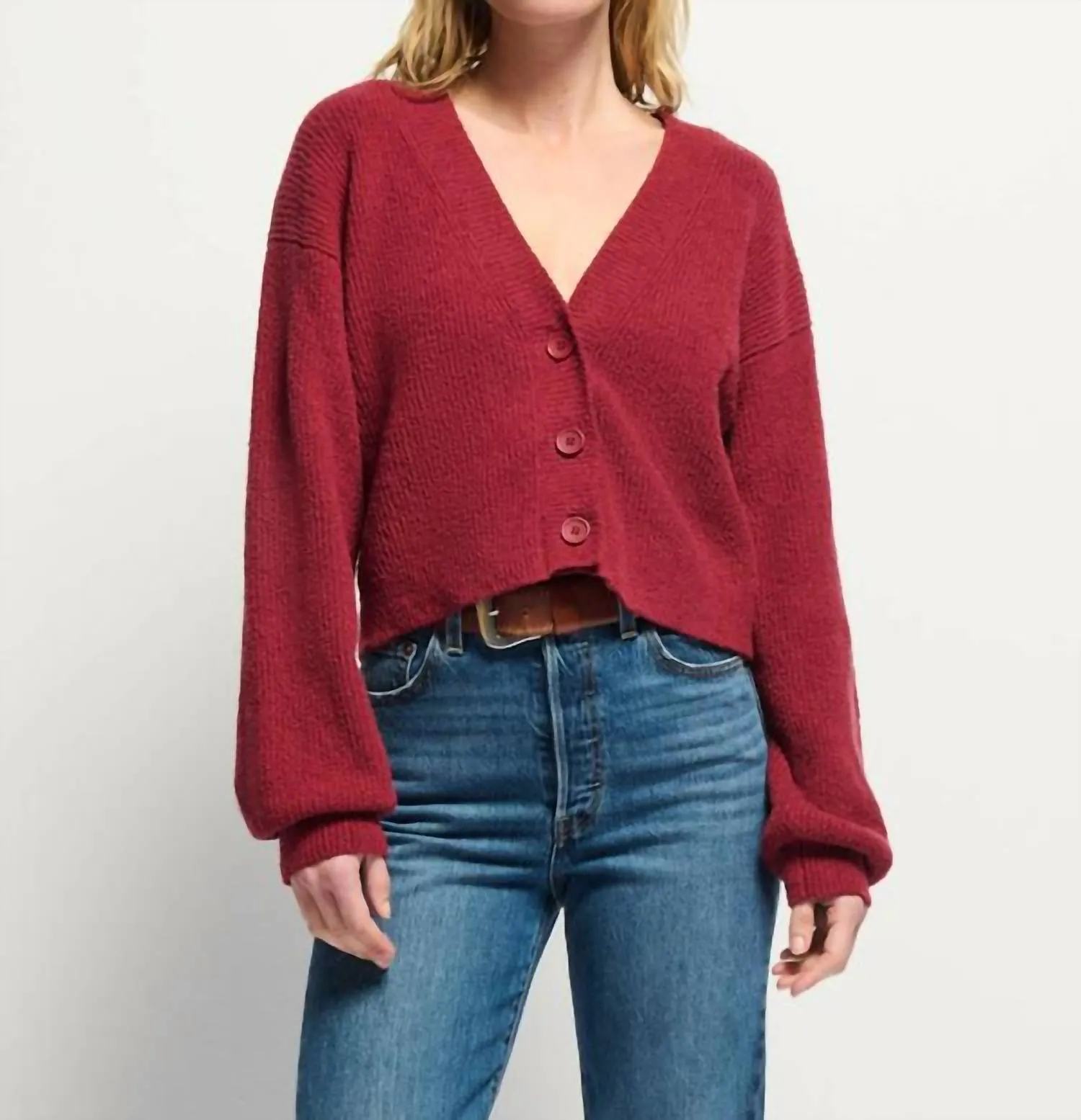 Bo Balloon Sleeve Cardigan In Danish Red