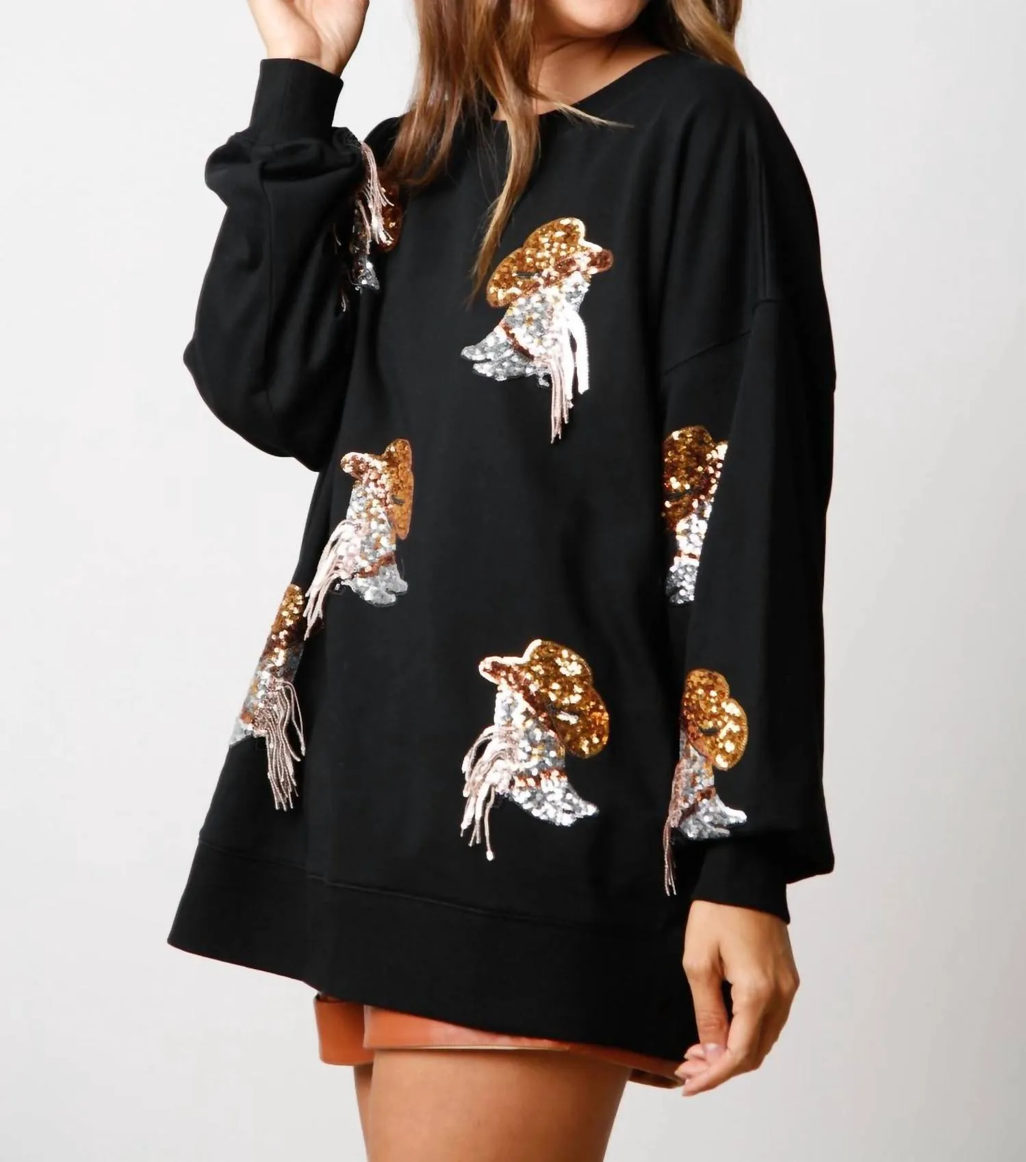 Boots & Hats Sequin Pull Over In Black