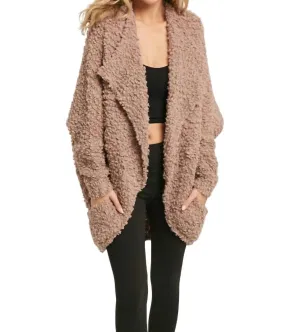 Boucle Comfy Cocoon Cardigan In Mushroom