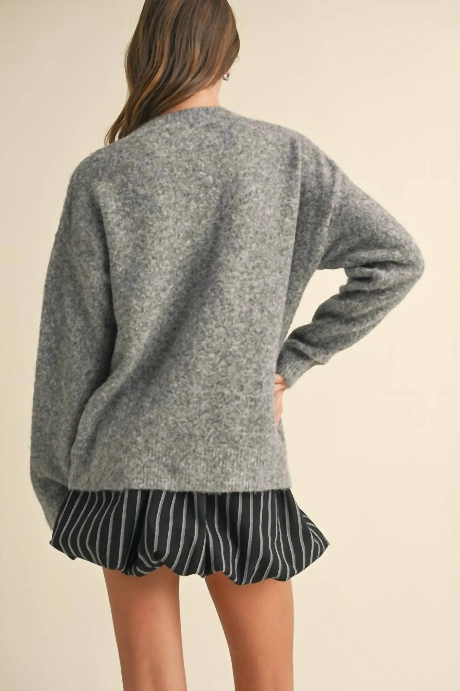 Braided Fuzzy Sweater In Grey