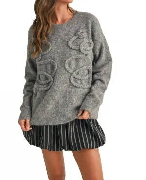 Braided Fuzzy Sweater In Grey
