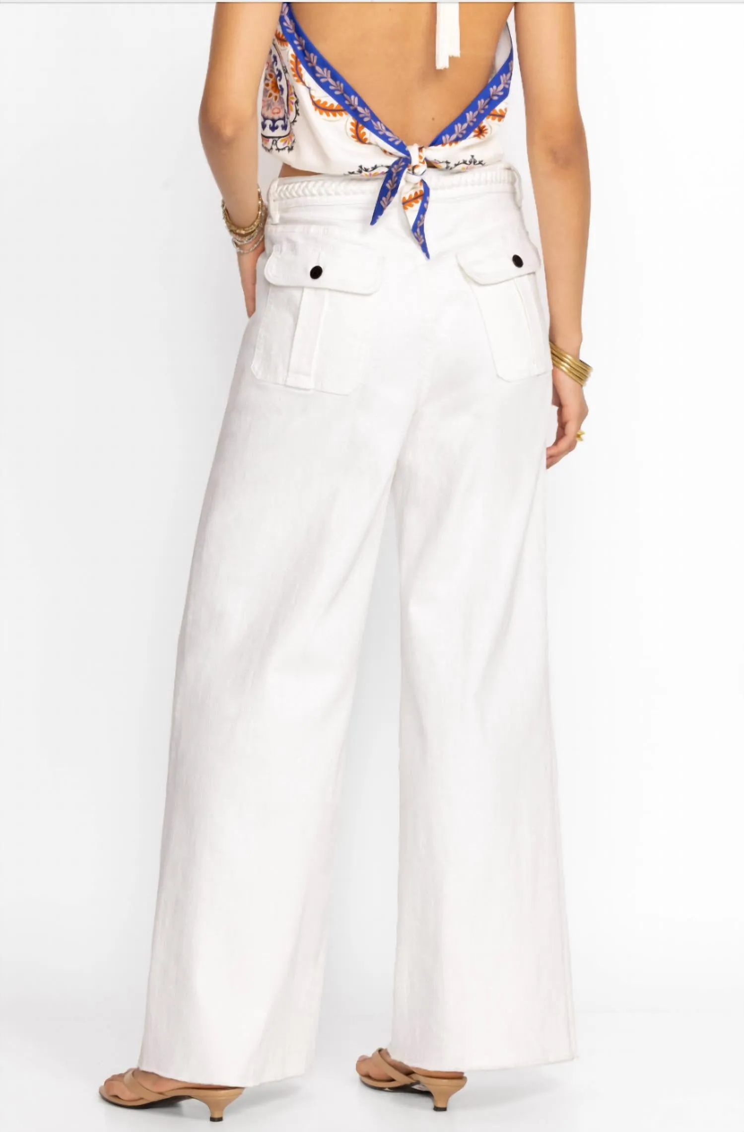 Braided Wide Leg Jeans In White